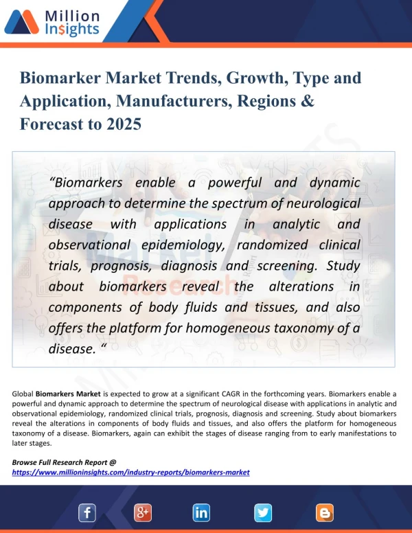 Biomarker Market Growth Rate, Key players, Region, Suppliers, Types & Applications to 2025