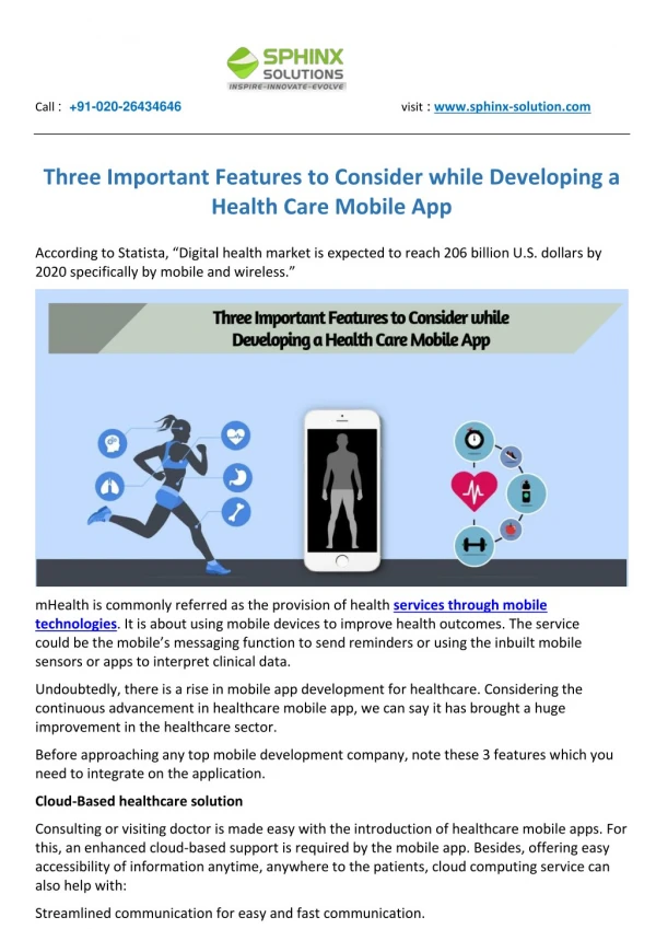 Three important features to consider while developing a health care mobile app