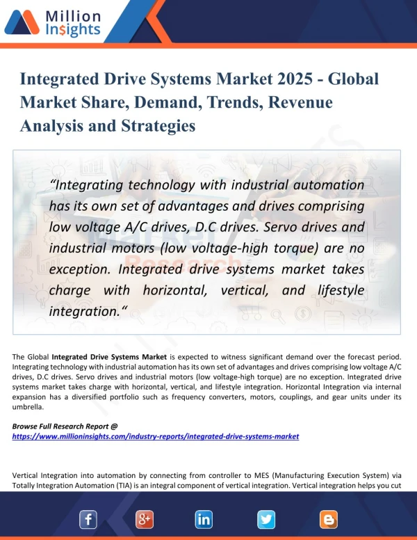 Integrated Drive Systems Market 2018 - Global Market Outlook, Demand, Key Manufacturers and 2025 Forecast