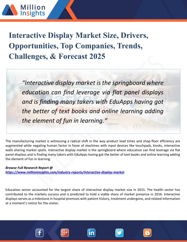 Interactive Display Market Research – Industry Size, Share, Trends Analysis and Growth Forecast to 2025