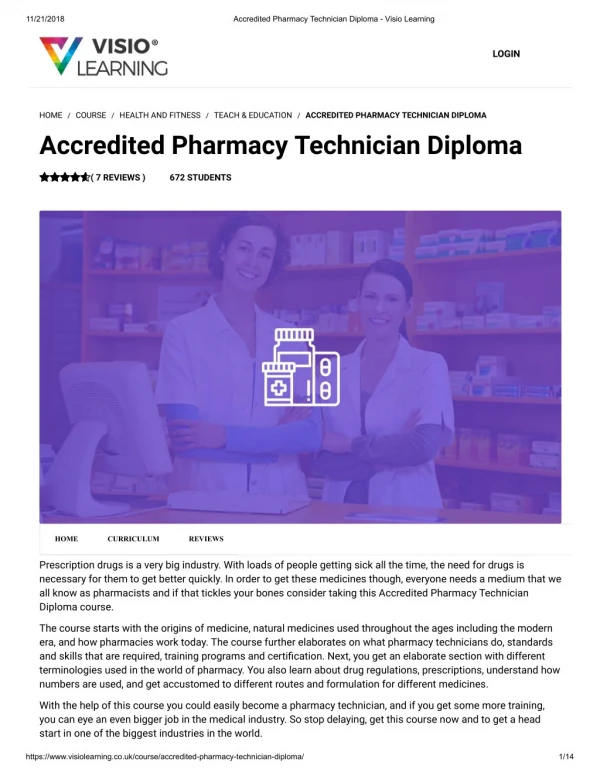 Accredited Pharmacy Technician Diploma - Visio Learning