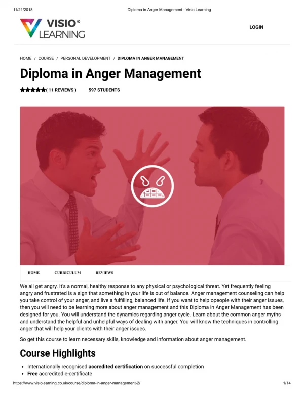 Diploma in Anger Management - Visio Learning
