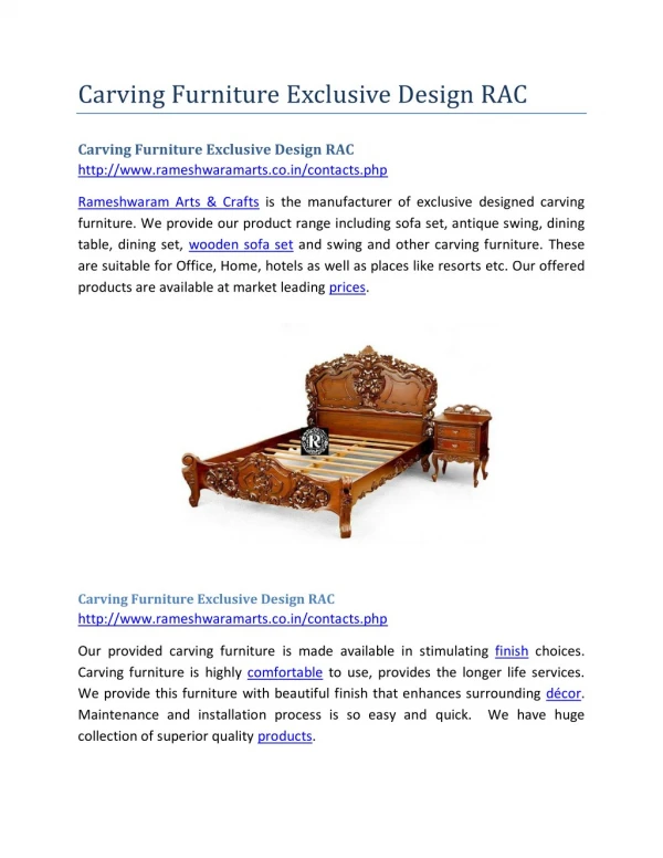 Carving Furniture Exclusive Design RAC