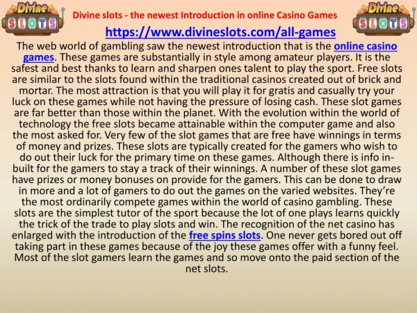 divine slots the newest introduction in online
