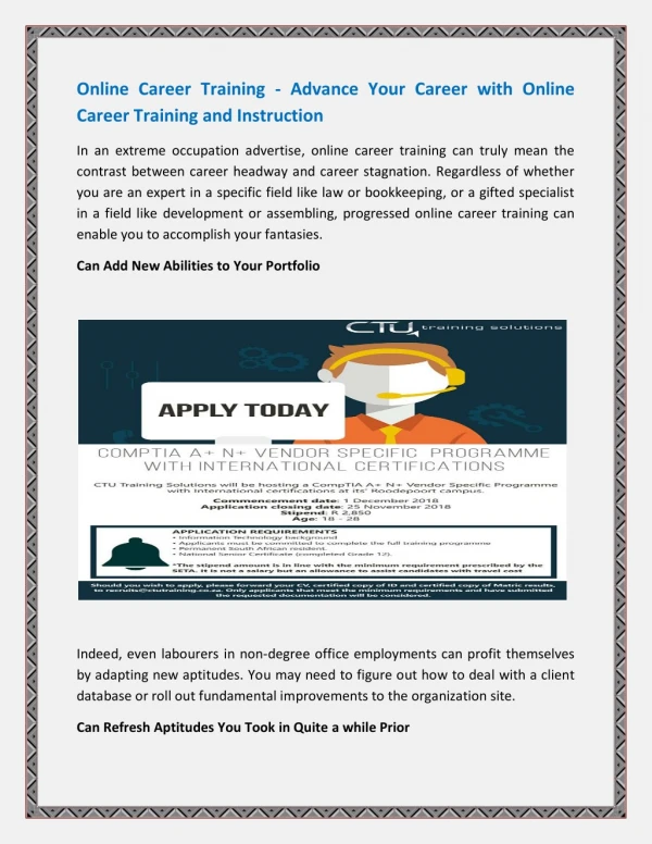 Online Career Training - Advance Your Career with Online Career Training and Instruction