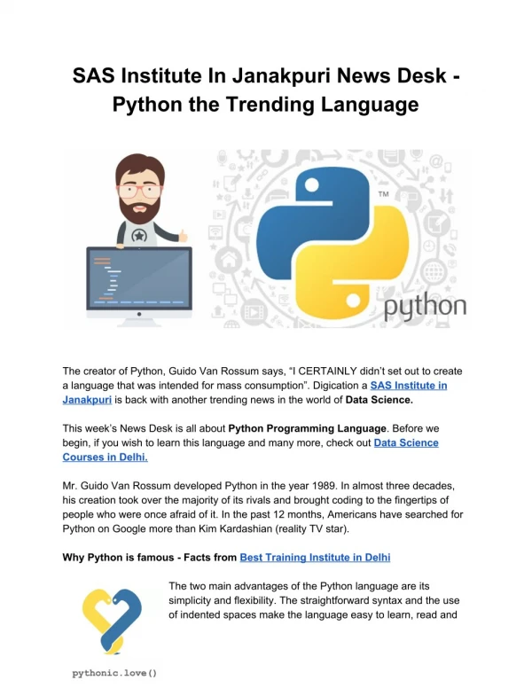 SAS Institute In Janakpuri News Desk - Python the Trending Language