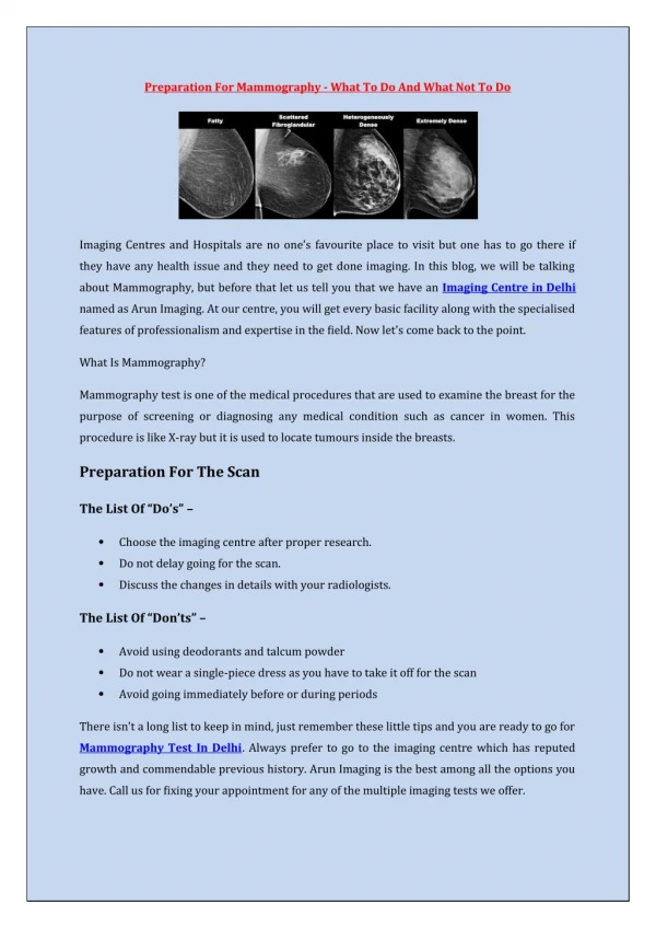 Preparation For Mammography - What To Do And What Not To Do