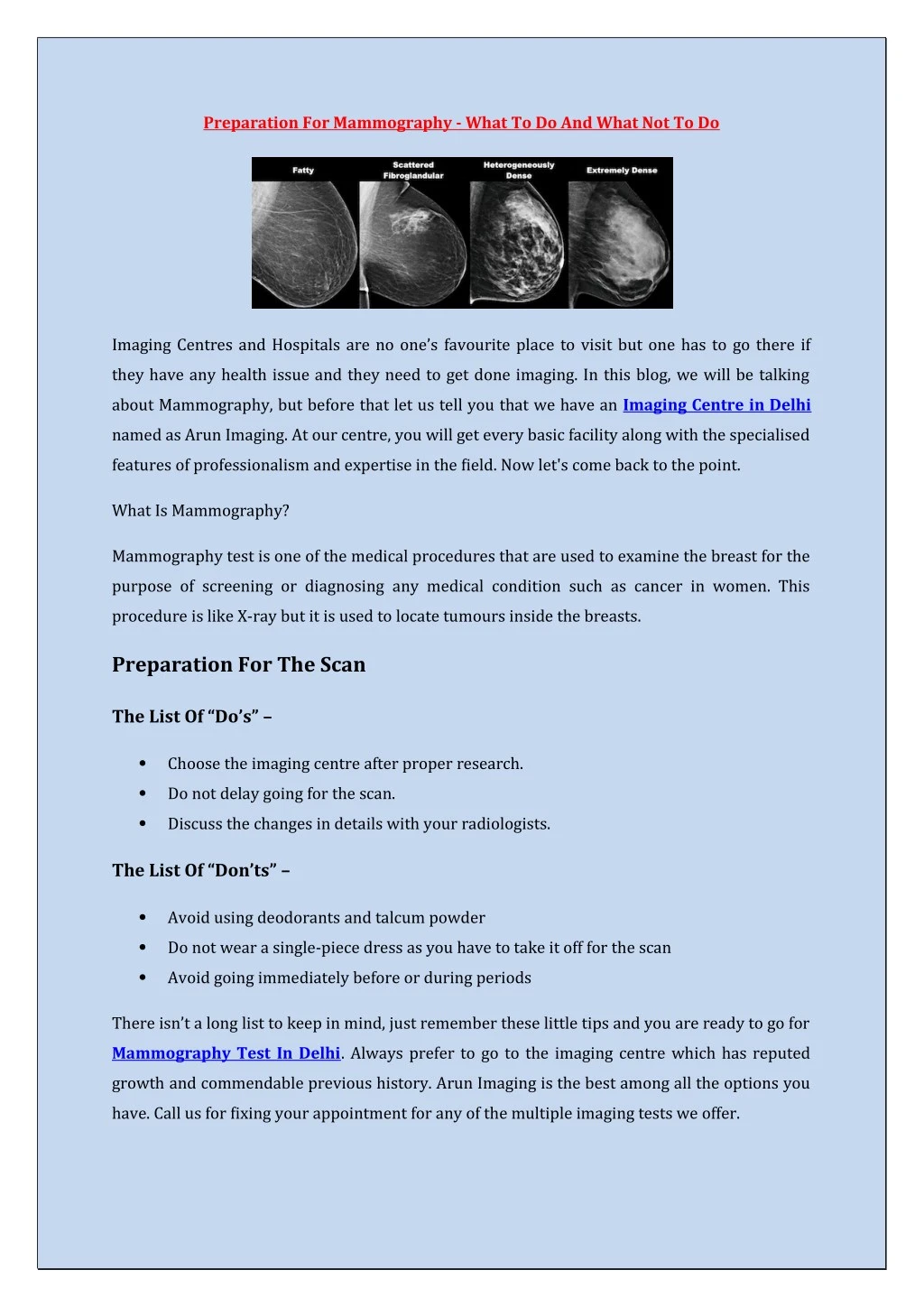 preparation for mammography what to do and what