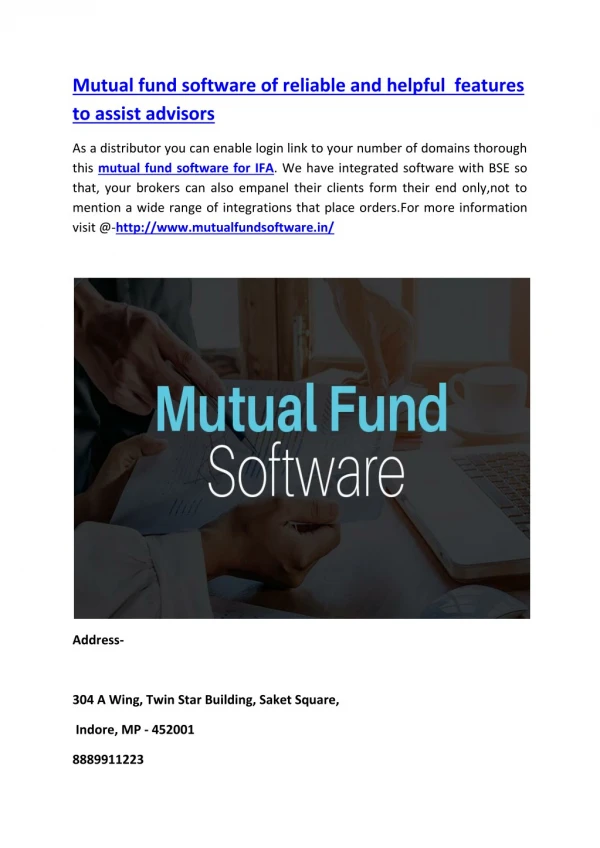 Mutual fund software of reliable and helpful features to assist advisors