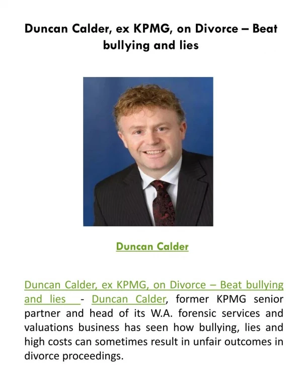 Duncan Calder, ex KPMG, on Divorce