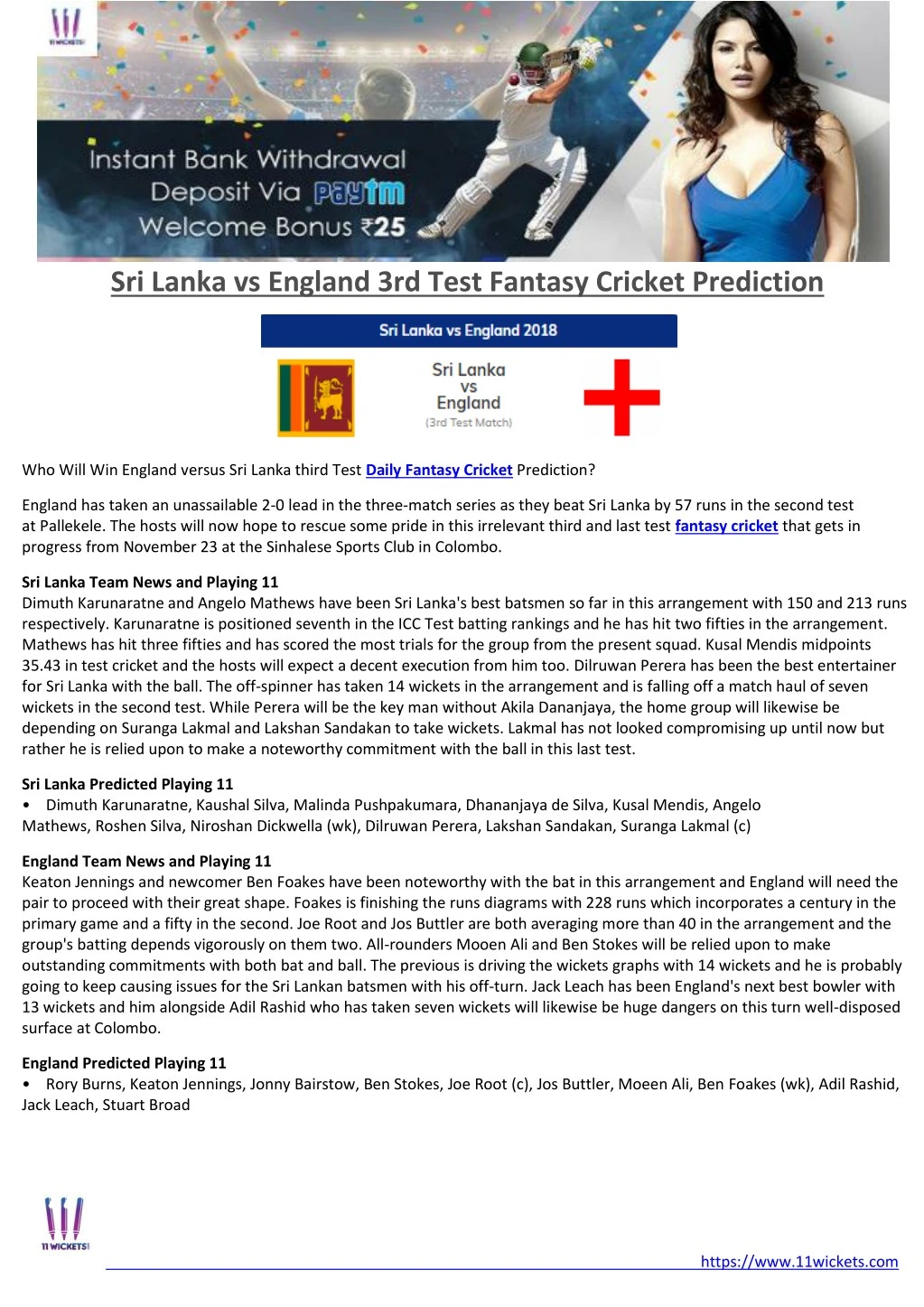 sri lanka vs england 3rd test fantasy cricket