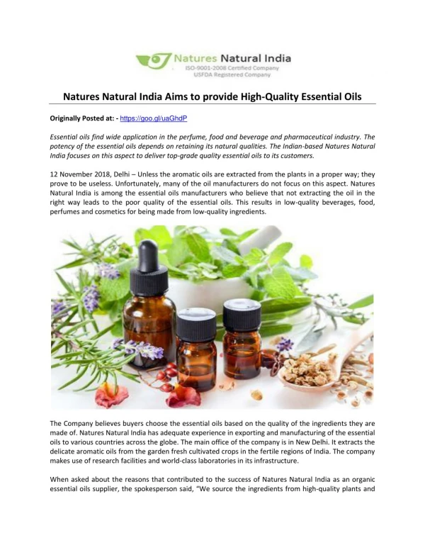Natures Natural India Aims to provide High-Quality Essential Oils