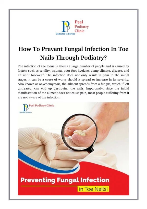 How To Prevent Fungal Infection In Toe Nails Through Podiatry?