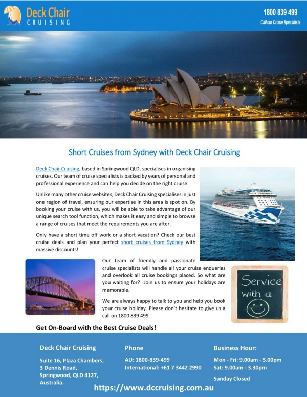 Short Cruises from Sydney with Deck Chair Cruising
