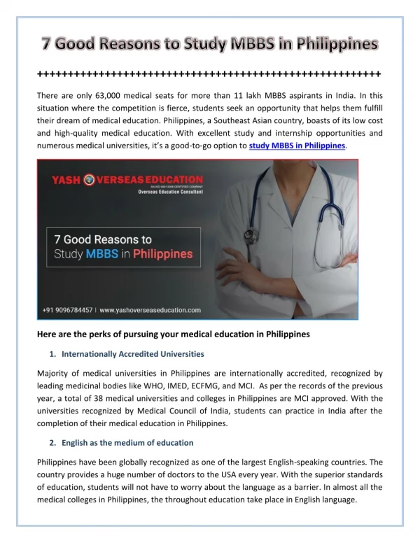 Top 7 Reasons to Study MBBS in Philippines