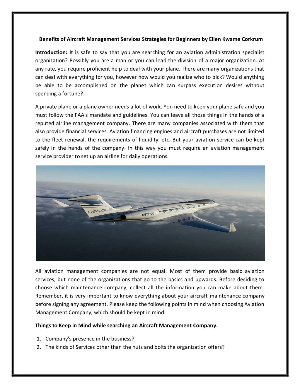 benefits of aircraft management services