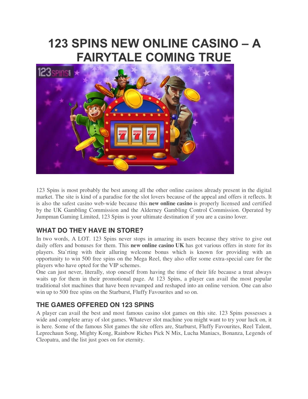 123 spins new online casino a fairytale coming