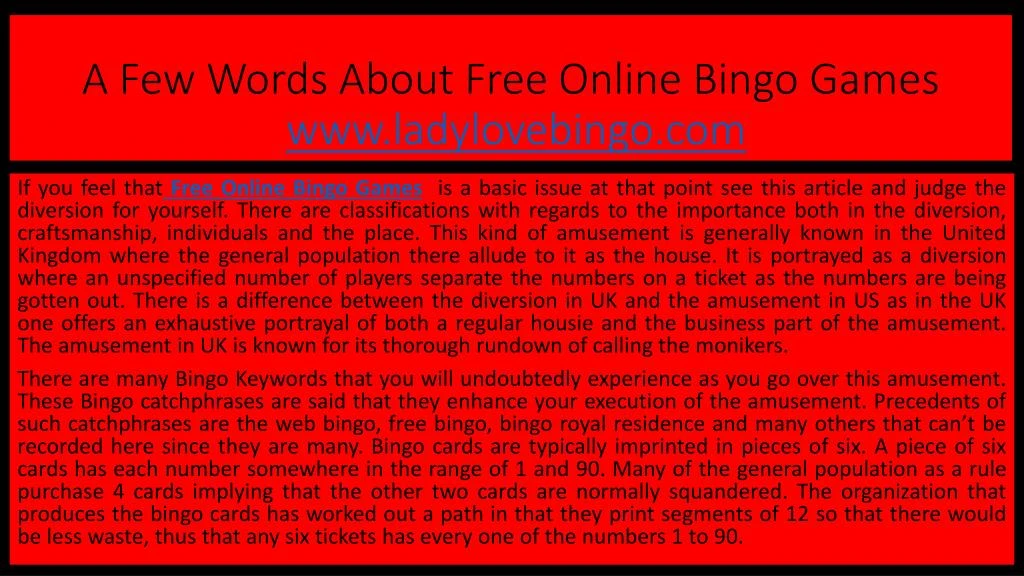 a few words about free online bingo games www ladylovebingo com