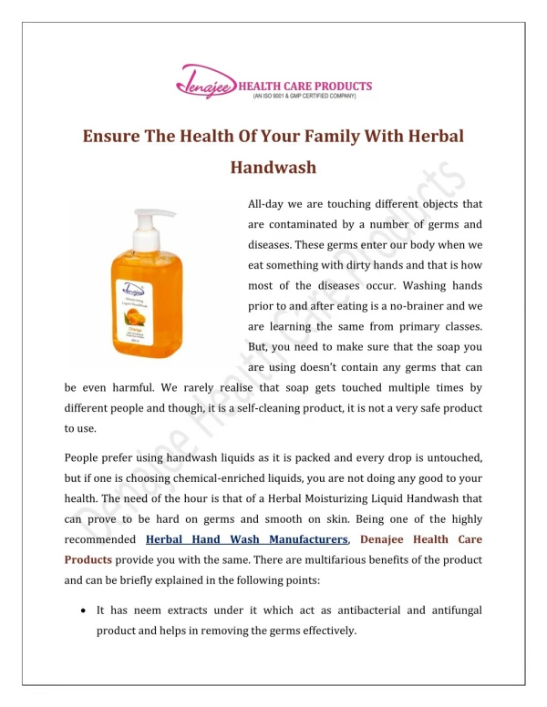 Ensure The Health Of Your Family With Herbal Handwash