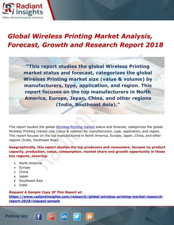 Global Wireless Printing Market Analysis, Forecast, Growth and Research Report 2018