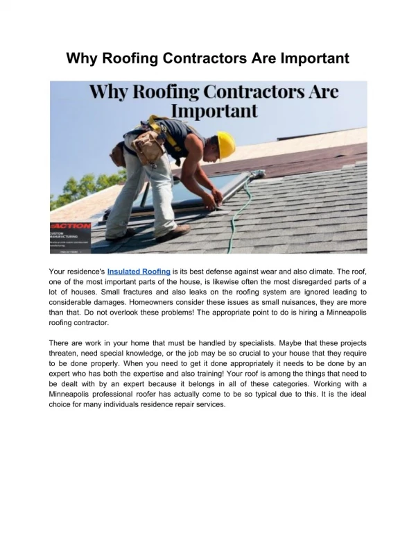 Why Roofing Contractors Are Important