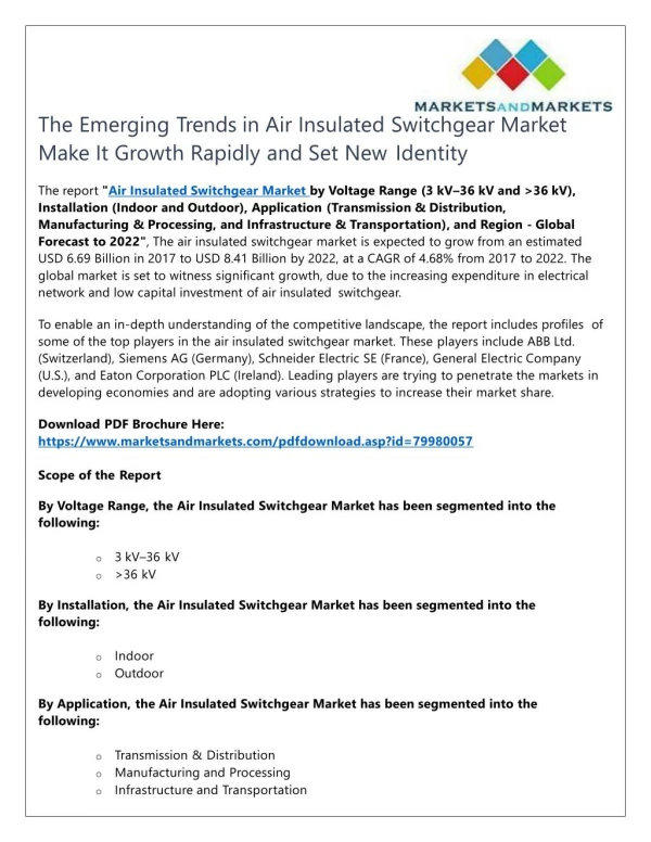 The Emerging Trends in Air Insulated Switchgear Market Make It Growth Rapidly and Set New Identity