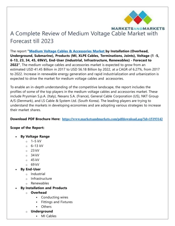A Complete Review of Medium Voltage Cable Market with Forecast till 2023