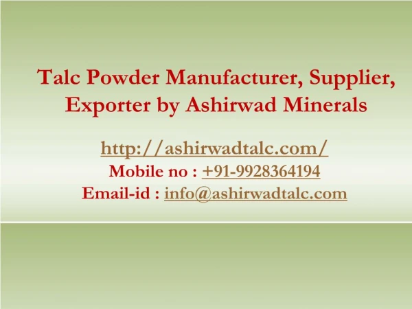 Talc Powder Manufacturer, Supplier, Exporter by Ashirwad Minerals