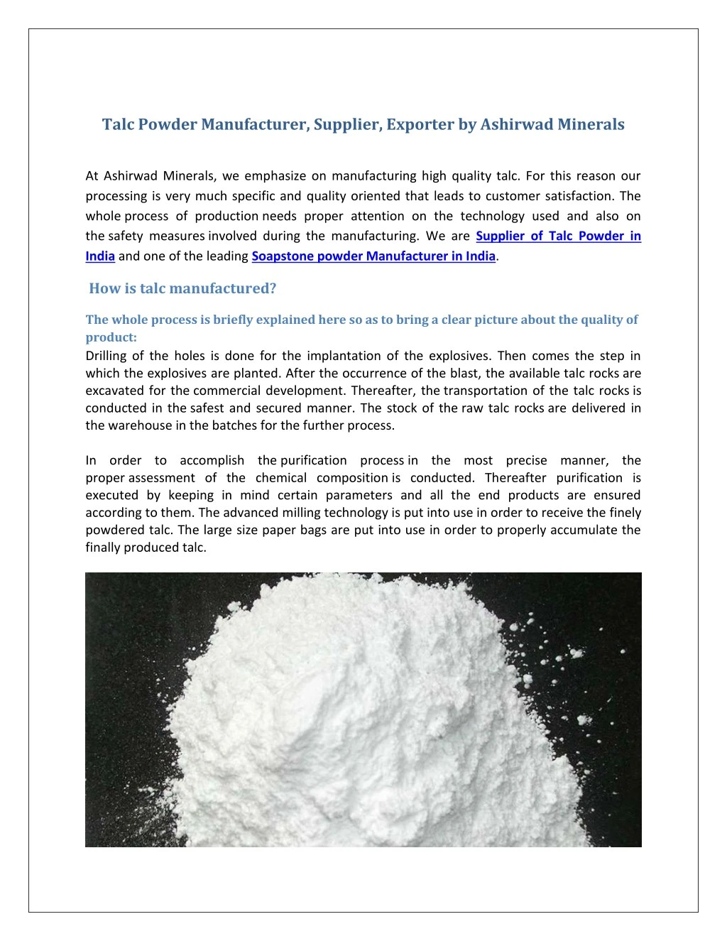 talc powder manufacturer supplier exporter