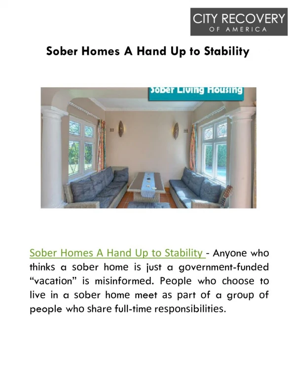 Sober Homes: A Hand Up to Stability