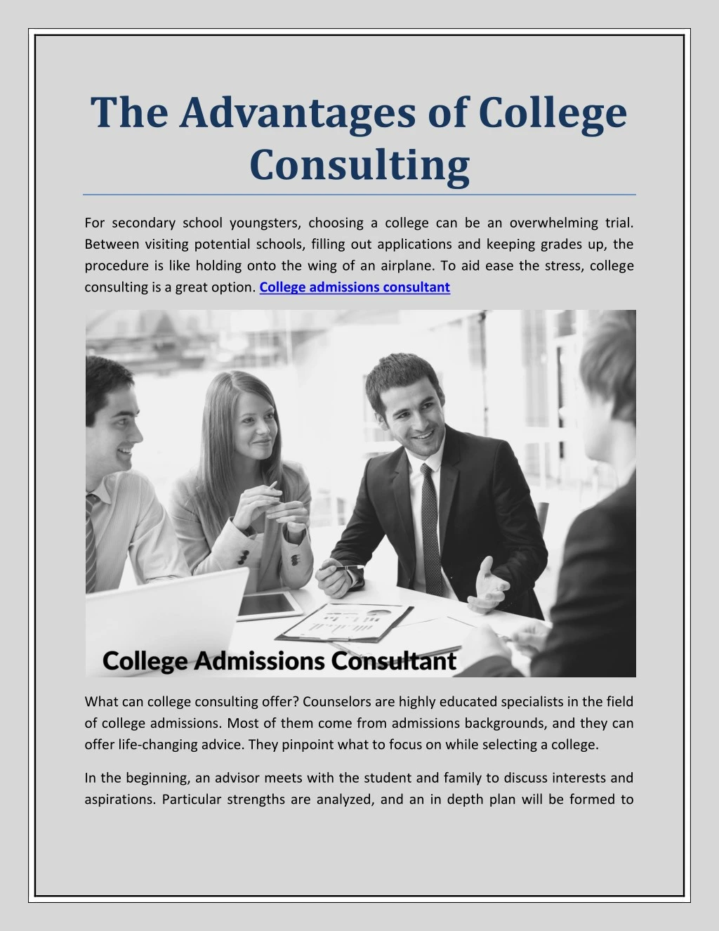 the advantages of college consulting