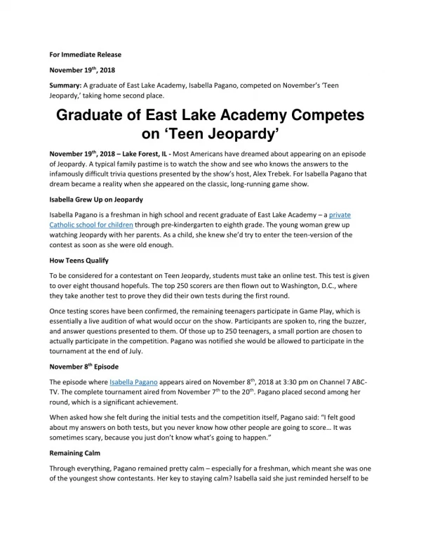 Graduate of East Lake Academy Competes on ‘Teen Jeopardy’