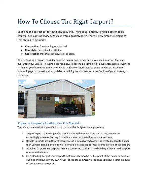 How To Choose The Right Carport?