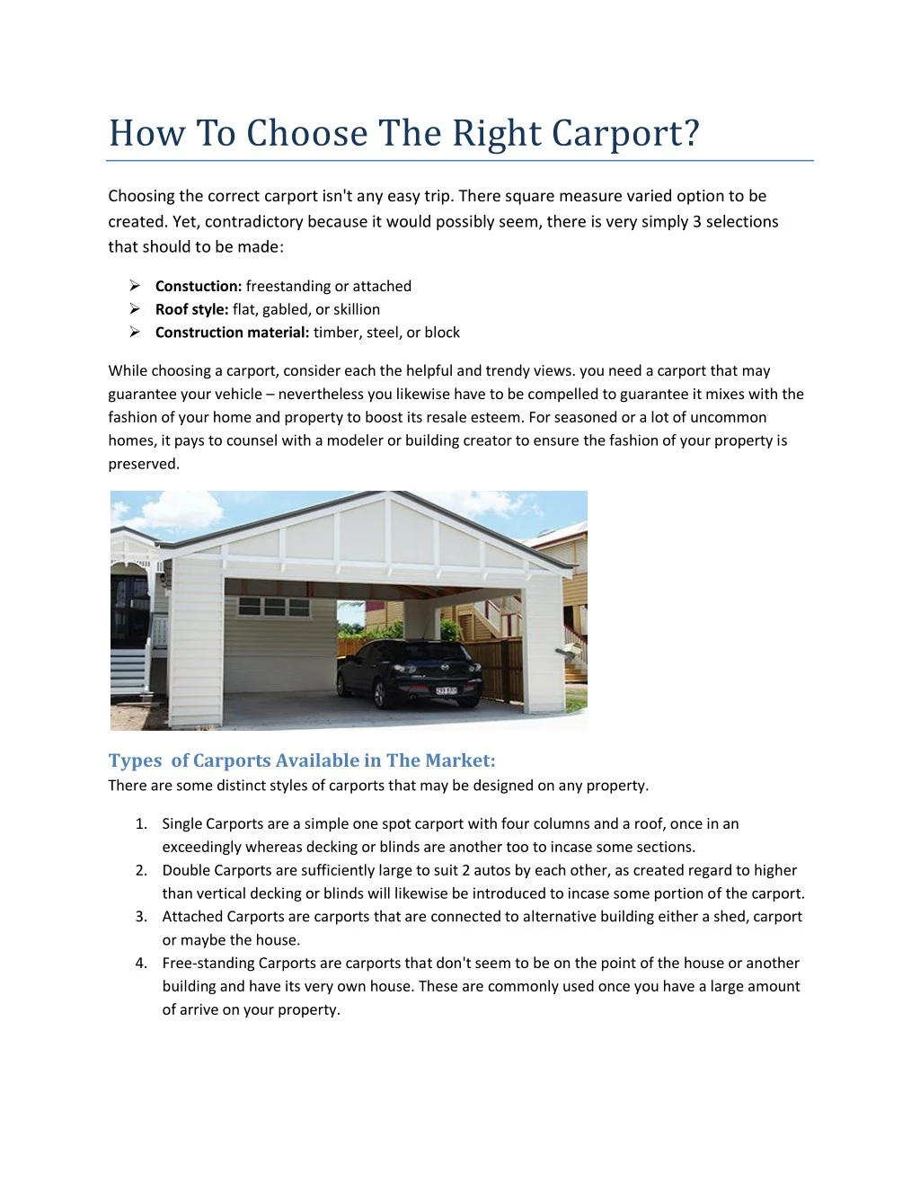 how to choose the right carport
