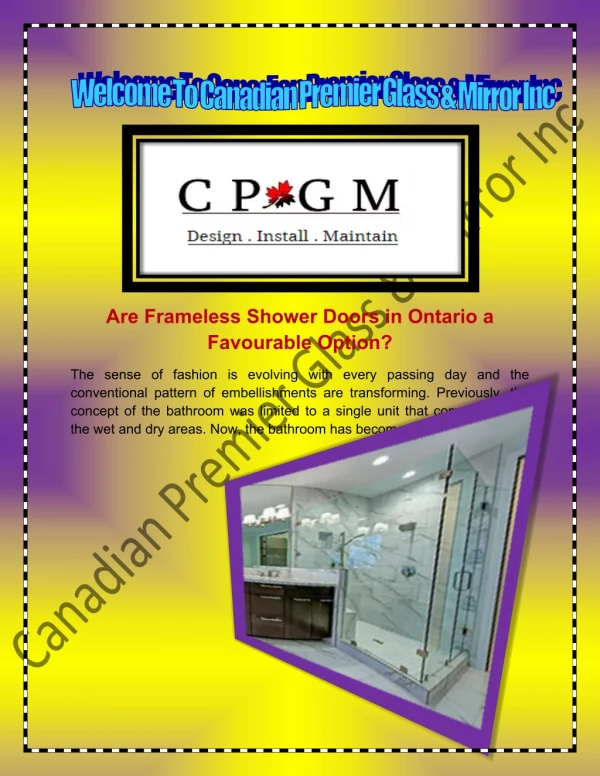 Frameless Shower Doors Ontario, Frameless Glass Shower Installers - www.cpgmvaughan.com