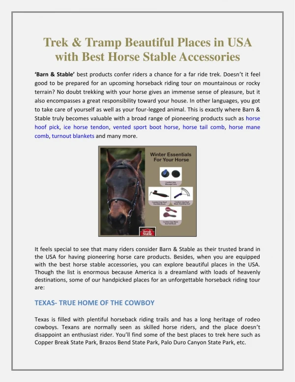 Trek & Tramp Beautiful Places in USA with Best Horse Stable Accessories
