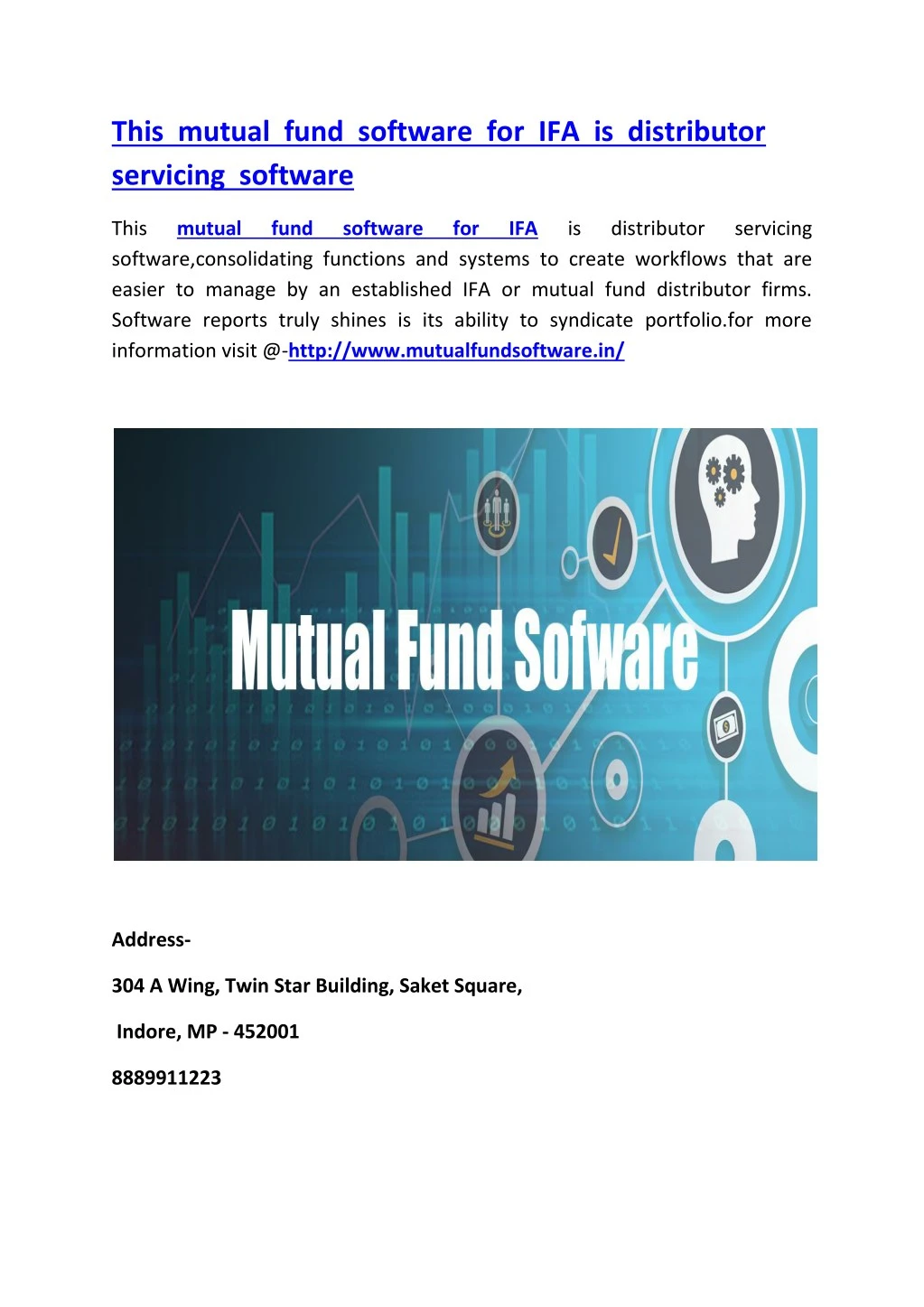 this mutual fund software for ifa is distributor