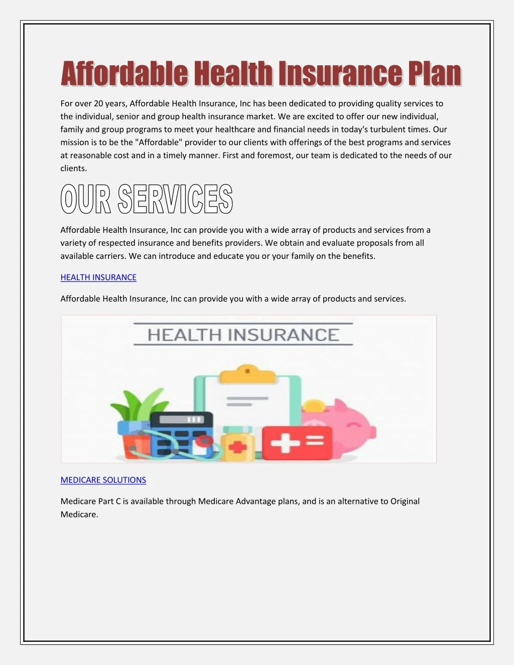for over 20 years affordable health insurance