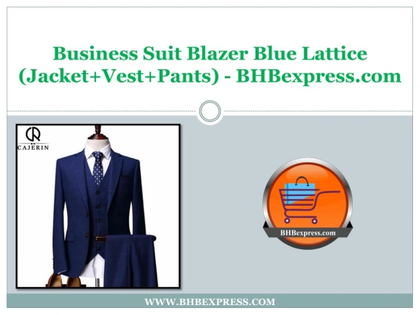 Business Suit Blazer Blue Lattice (Jacket Vest Pants) - BHBexpress.com