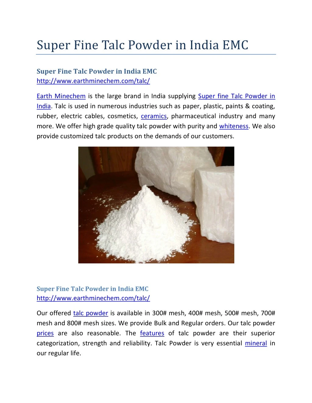 super fine talc powder in india emc