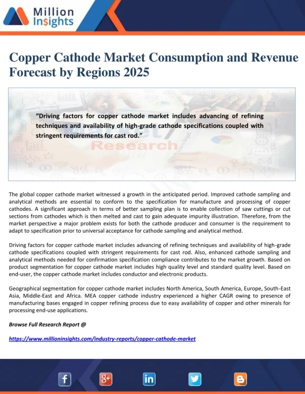 Copper Cathode Market Consumption and Revenue Forecast by Regions 2025