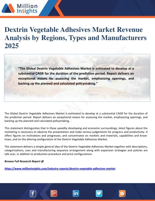 Dextrin Vegetable Adhesives Market Revenue Analysis by Regions, Types and Manufacturers 2025