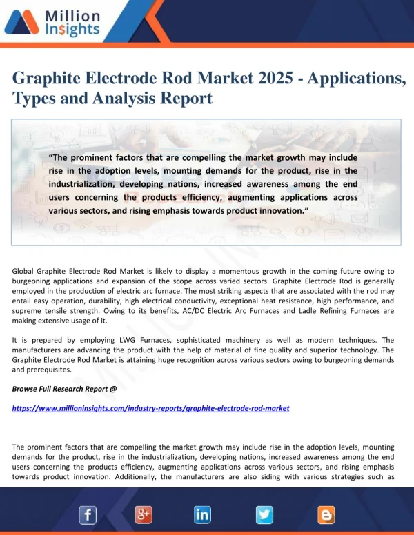 Graphite Electrode Rod Market 2025 - Applications, Types and Analysis Report