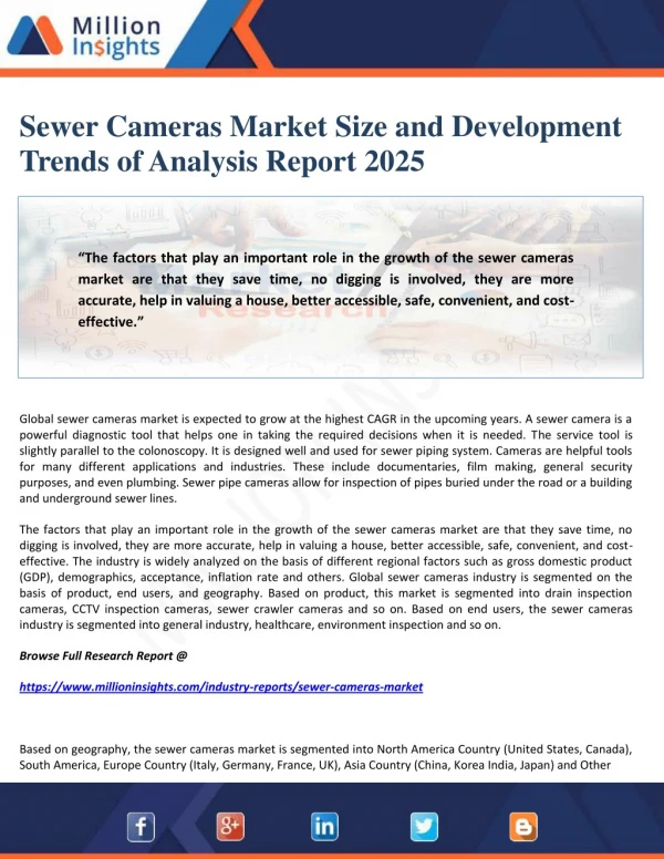 Sewer Cameras Market Size and Development Trends of Analysis Report 2025