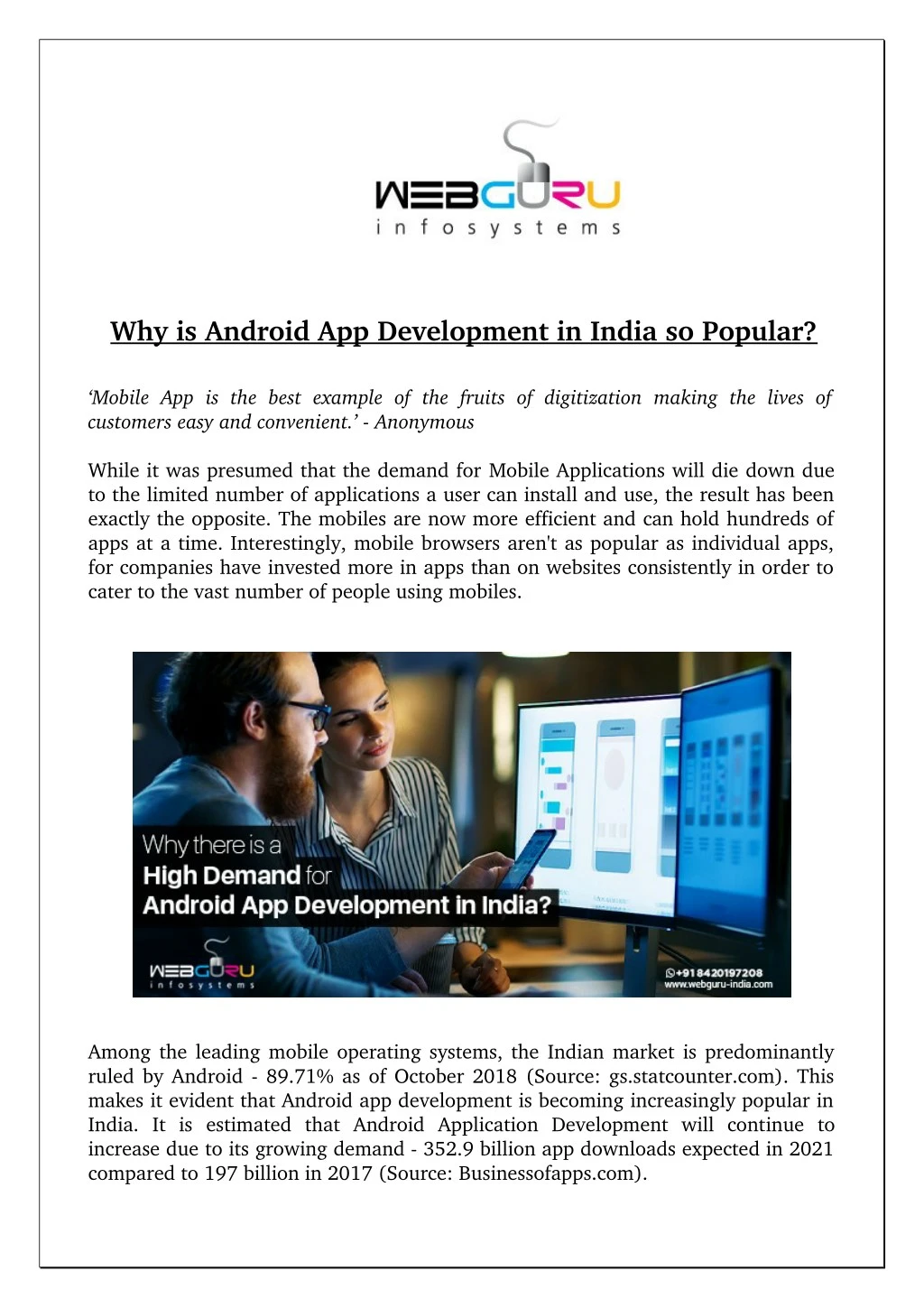 why is android app development in india so popular