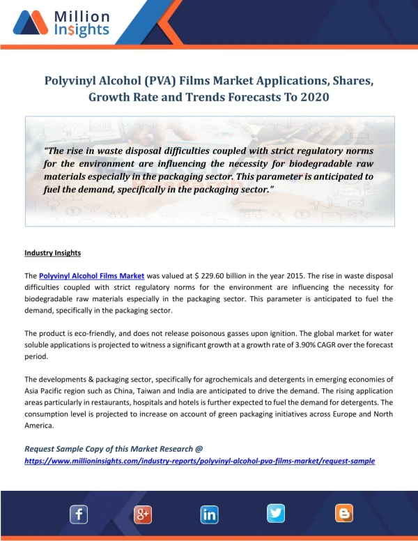 Polyvinyl Alcohol (PVA) Films Market Applications, Shares, Growth Rate and Trends Forecasts To 2020