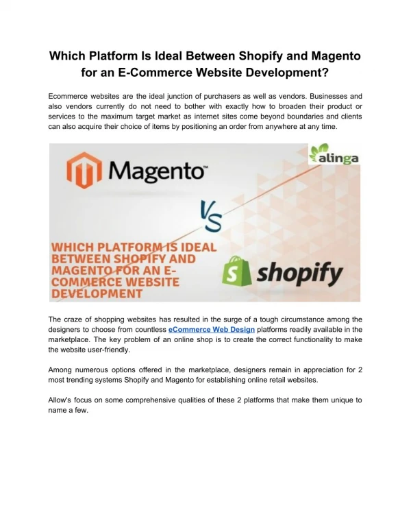 Which Platform Is Ideal Between Shopify and Magento for an E-Commerce Website Development
