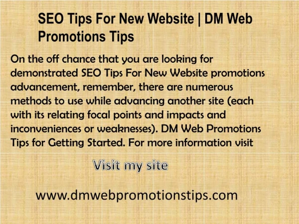 SEO Tips For New Website | DM Web Promotions Tips