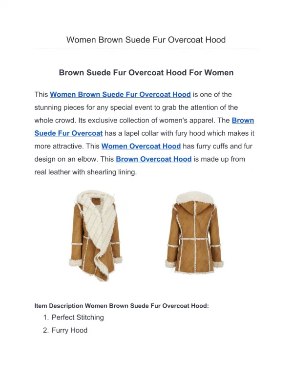 Women Brown Suede Fur Overcoat Hood for women
