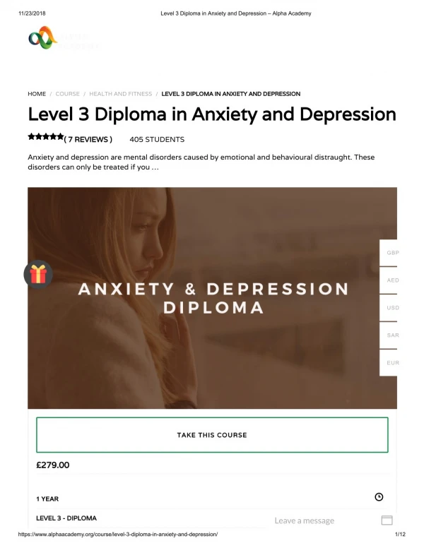 Level 3 Diploma in Anxiety and Depression - Alpha Academy